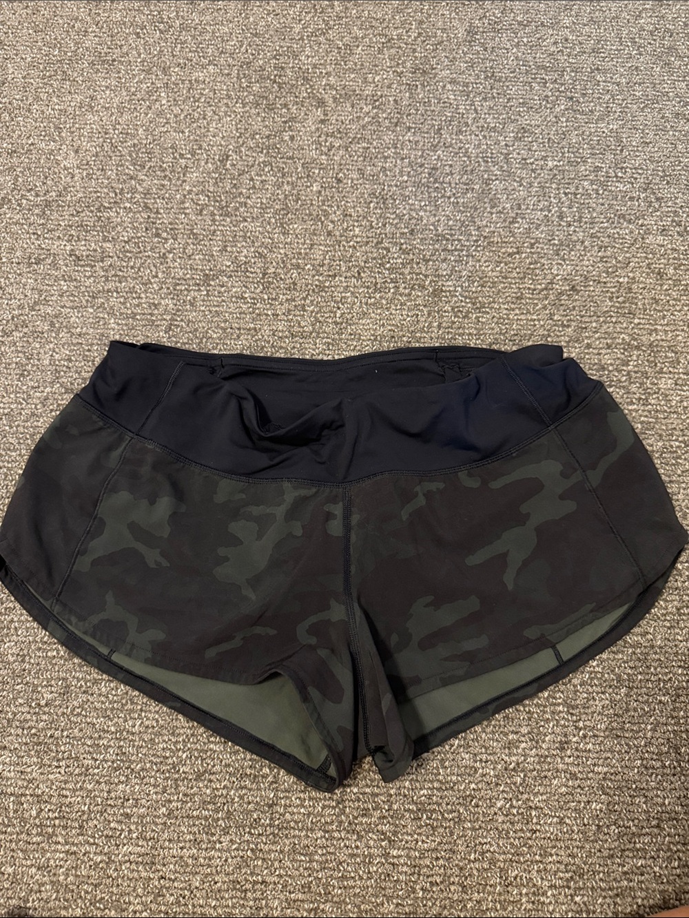 lululemon athletica Black & Dark Green Camo Running Shorts